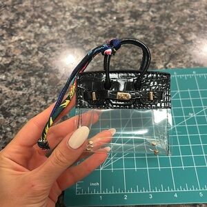 Black clear transparent Leather micro Mini Handbag keychain coin purse pouch
